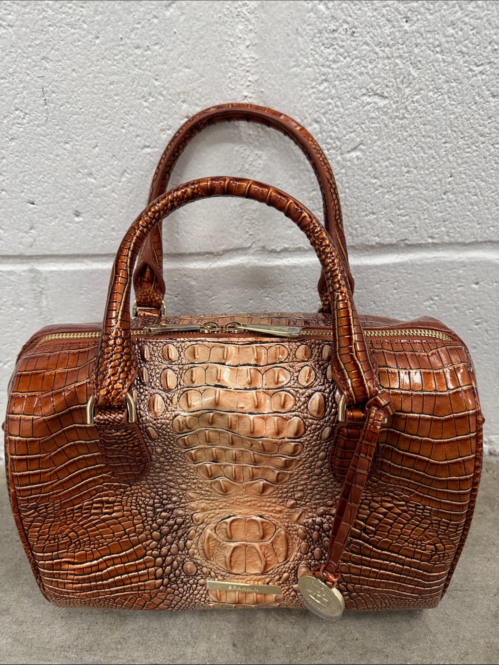 Brahmin “Stacy Pecan Ombre Croc-Embossed Leather Satchel